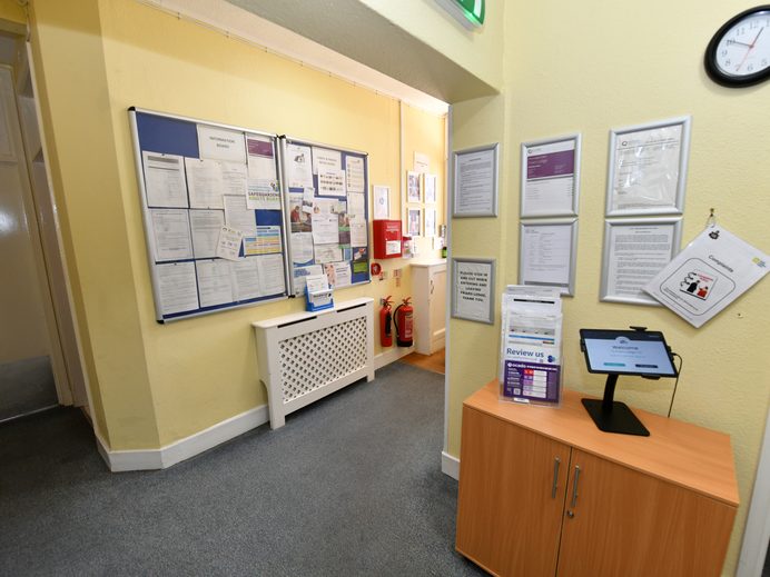Reception and information area at Friars Lodge